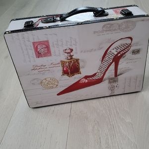 Decorative suitcase with shoe pattern